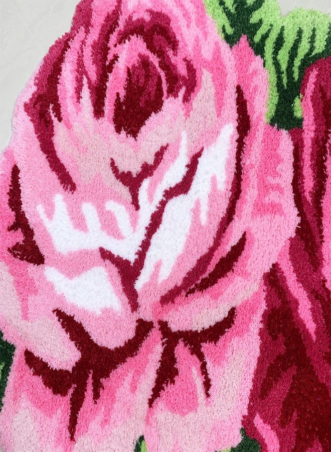 ABREEZE Rose Rug Flower Area Rug Pink Plush Bath Mat Door Mat Nonslip Bathroom Rug Kitchen Area Rugs Modern Living Room Carpet, Pink - Image 4